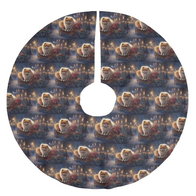 Pomeranian Christmas Festive Season Brushed  Polyester Tree Skirt (Front)