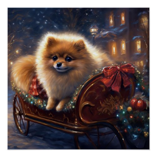 Pomeranian Christmas Festive Season Brushed  Poster