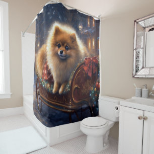 Pomeranian Christmas Festive Season Brushed Shower Curtain