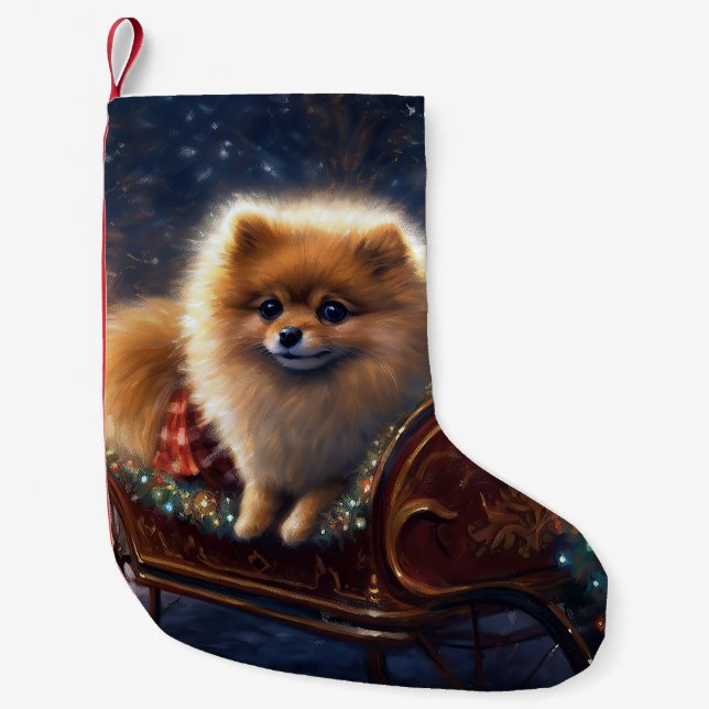 Pomeranian Christmas Festive Season Brushed  Small Christmas Stocking (Front)