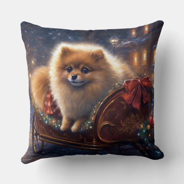 Pomeranian Christmas Festive Season Brushed  Throw Pillow (Back)