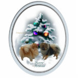 Pomeranian Christmas Gifts Ornament<br><div class="desc">Two adorable pomeranians are posed in front of a decorated woodland tree. Beautiful holiday art for pom lovers. Great Christmas gifts,  xmas cards,  ornaments,  sweatshirts,  more.</div>