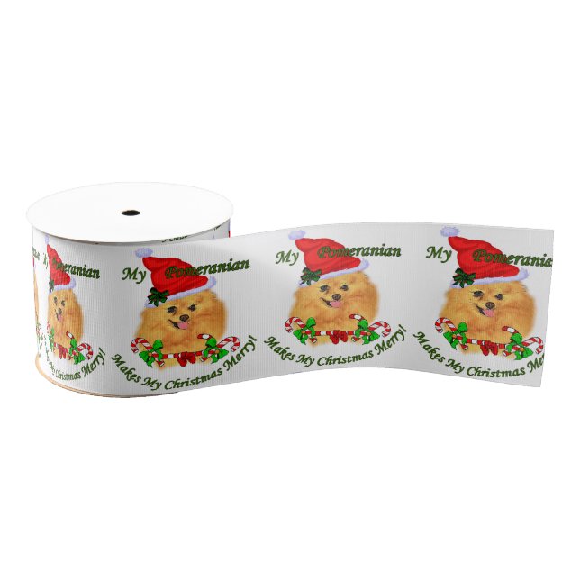 Pomeranian Christmas Grosgrain Ribbon (Spool)