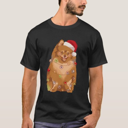Pomeranian Christmas Lights Xmas Pom Dog Lover T_Shirt