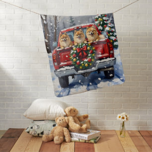 Pomeranian Christmas Red Truck Holiday Gift Baby Blanket