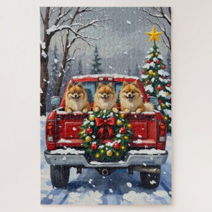 Pomeranian Christmas Red Truck Holiday Gift Jigsaw Puzzle