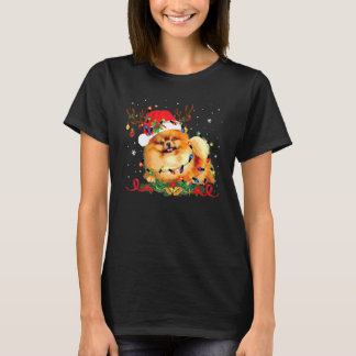 Pomeranian Christmas Reindeer Christmas Lights Paj T-Shirt