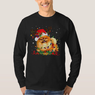 Pomeranian Christmas Reindeer Christmas Lights Paj T-Shirt