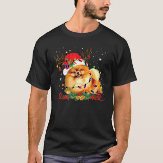 Pomeranian Christmas Reindeer Christmas Lights Paj T-Shirt