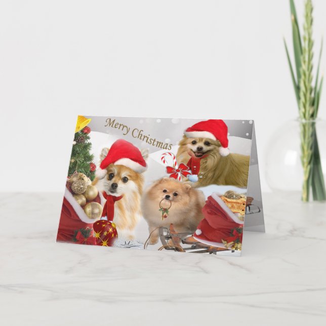 Pomeranian Christmas snow scene card 2 (Front)