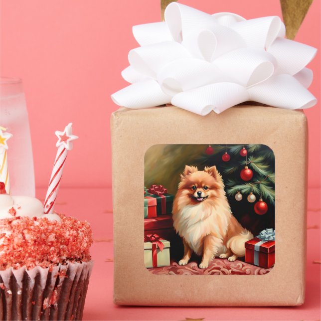 Pomeranian Christmas Square Sticker (Party)
