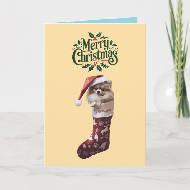 Pomeranian Christmas Stocking Card (Front)