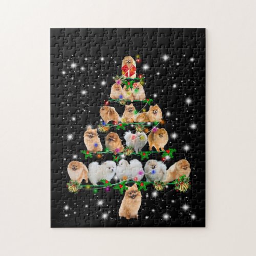 Pomeranian Christmas Tree Covered By Flashlight Jigsaw Puzzle