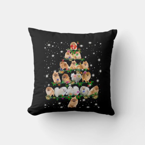 Pomeranian Christmas Tree Covered By Flashlight Throw Pillow