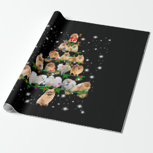 Pomeranian Christmas Tree Covered By Flashlight Wrapping Paper