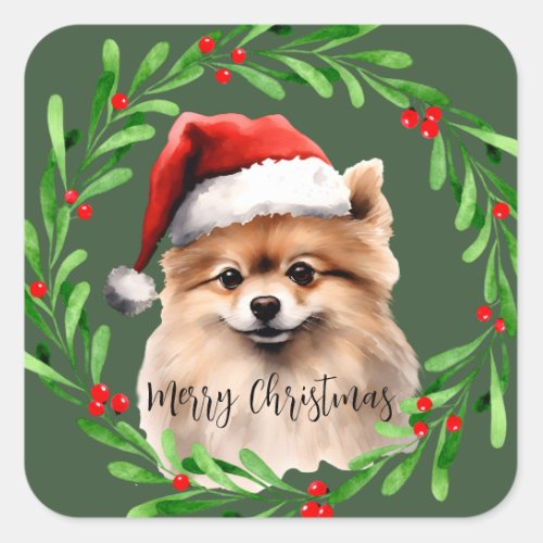 Pomeranian Christmas Watercolor Dog Mailing  Square Sticker