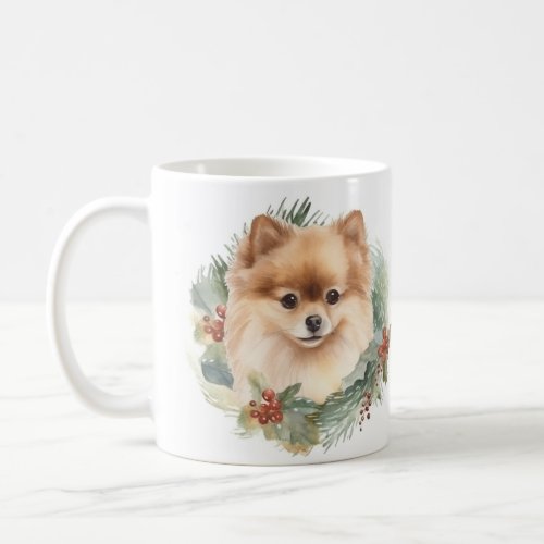 Pomeranian Christmas Wreath Festive Pup Coffee Mug