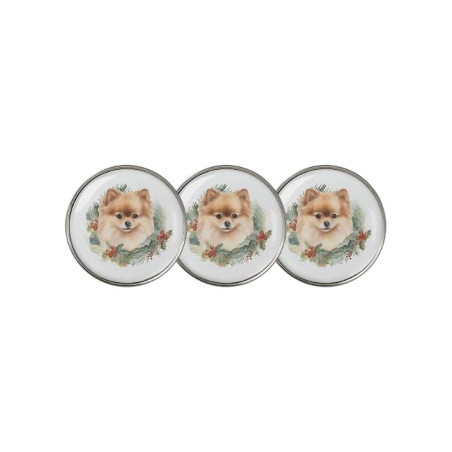 Pomeranian Christmas Wreath Festive Pup Golf Ball Marker (3 Up)