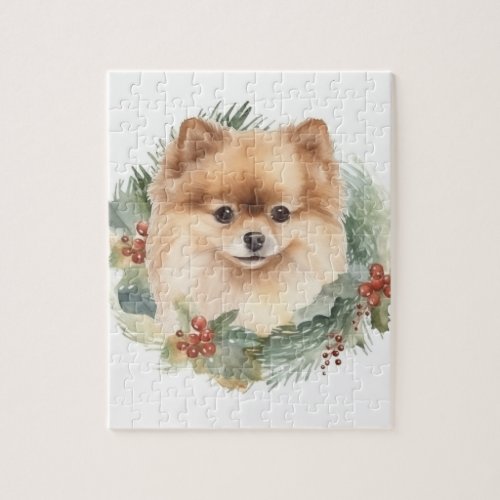 Pomeranian Christmas Wreath Festive Pup Jigsaw Puzzle