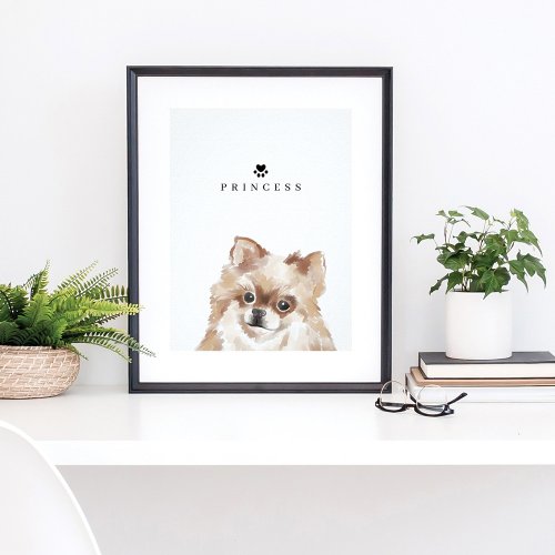 Pomeranian Collie Watercolor Illustration Dog Name Poster