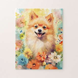 Pomeranian colorful watercolor artwork jigsaw puzzle