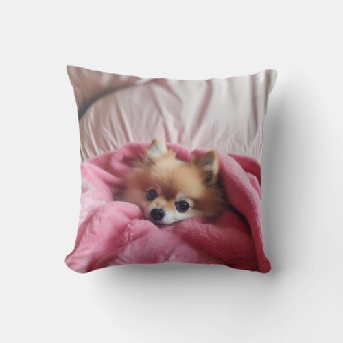 Pomeranian Companion Pink Accent Pillow