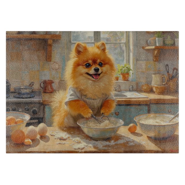 Pomeranian Cooking in Kitchen Cutting Board (Front)