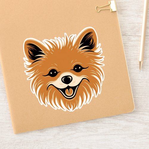 Pomeranian Cute Dog Face Puppy Cartoon Contour Sticker