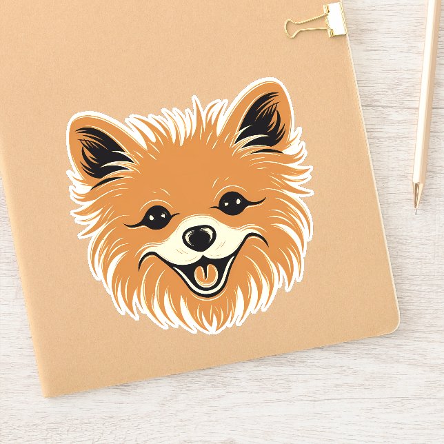 Pomeranian Cute Dog Face Puppy Cartoon Contour Sticker (Notebook)
