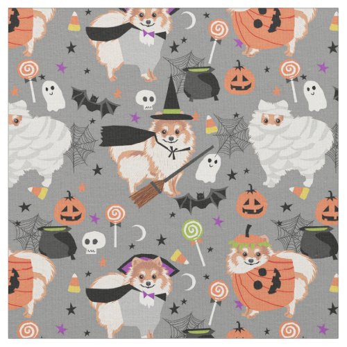 pomeranian cute halloween dogs grey fabric