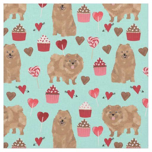 pomeranian cute valentines love cupcakes hearts fabric