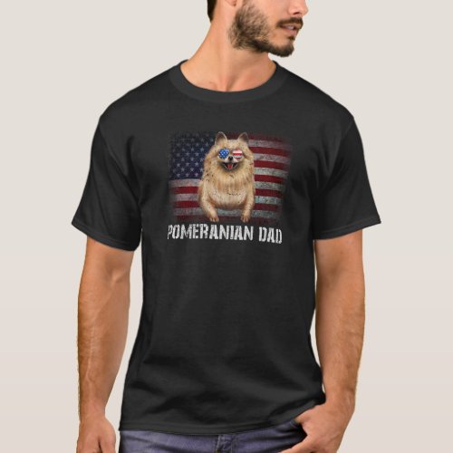 Pomeranian Dad American Pomeranian Dog Us Flag 4th T_Shirt