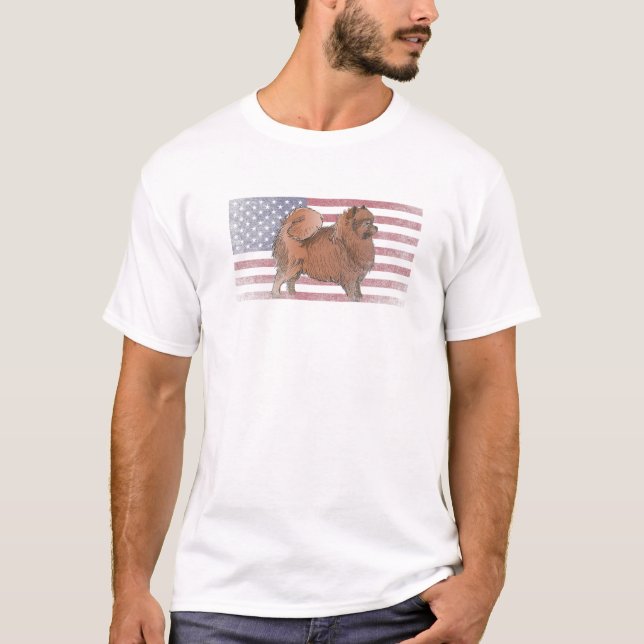 Pomeranian Dog 4Th Of July American Flag America U T-Shirt (Front)