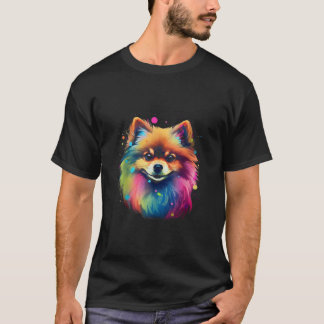 Pomeranian Dog Abstract Art Dog Lover Portrait Tan T-Shirt