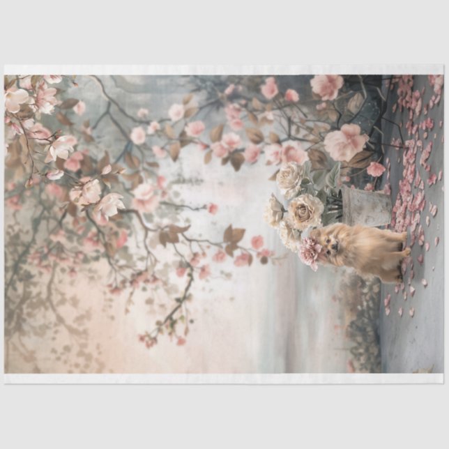 Pomeranian Dog, and Dreamy Floral Art Tissue Paper (Front)