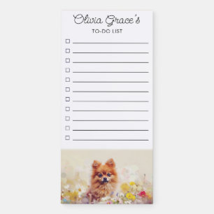 Pomeranian Dog and Wildflowers Personal To Do List Magnetic Notepad
