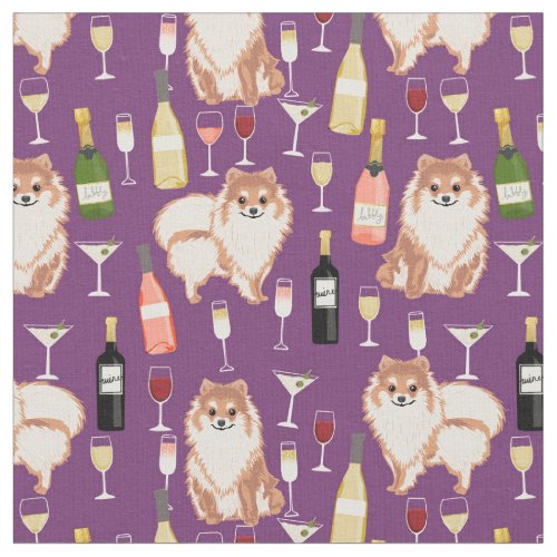 Pomeranian dog and wine purple fabric