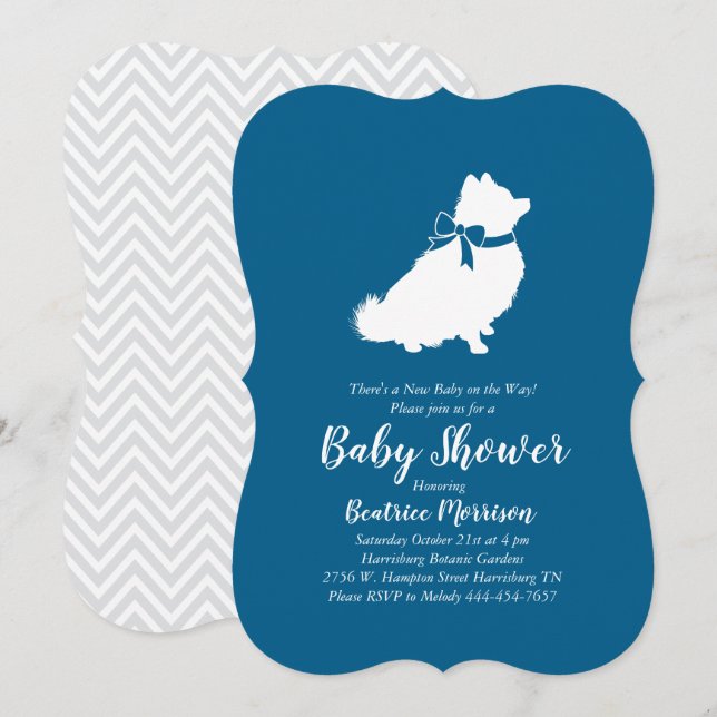 Pomeranian Dog Baby Shower Blue Boy Invitation (Front/Back)