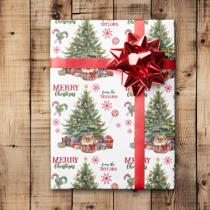 Pomeranian Dog Basket Under the Christmas Tree Wrapping Paper