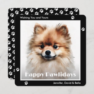 Pomeranian Dog Black Watercolor Christmas Holiday Card