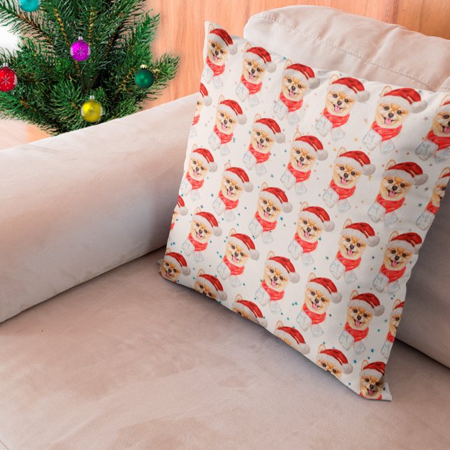Pomeranian Dog Breed Christmas Stars Throw Pillow (Creator Uploaded)