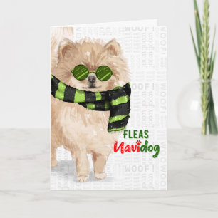 Pomeranian Dog Breed Funny Fleas Navidog Christmas Holiday Card