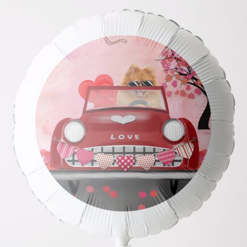 Pomeranian Dog Car with Hearts Valentines  Balloon