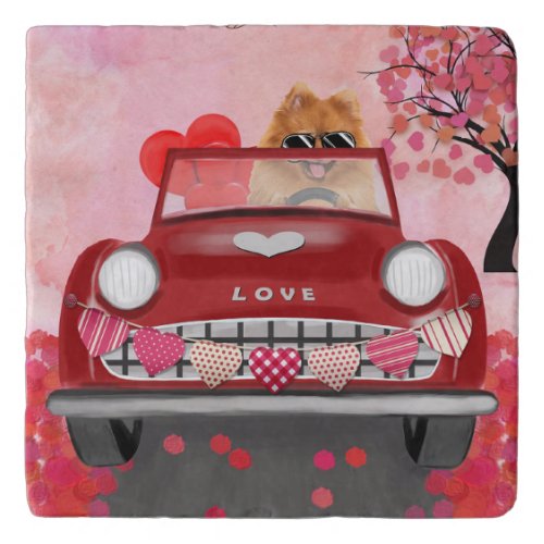 Pomeranian Dog Car with Hearts Valentines  Trivet