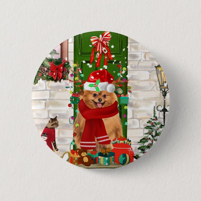 Pomeranian Dog Christmas Button (Front)