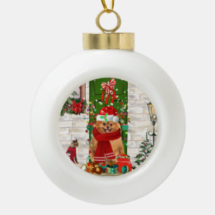 Pomeranian Dog Christmas  Ceramic Ball Christmas Ornament