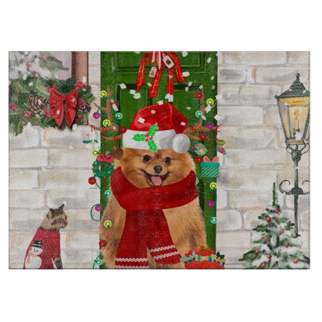 Pomeranian Dog Christmas  Cutting Board (Front)