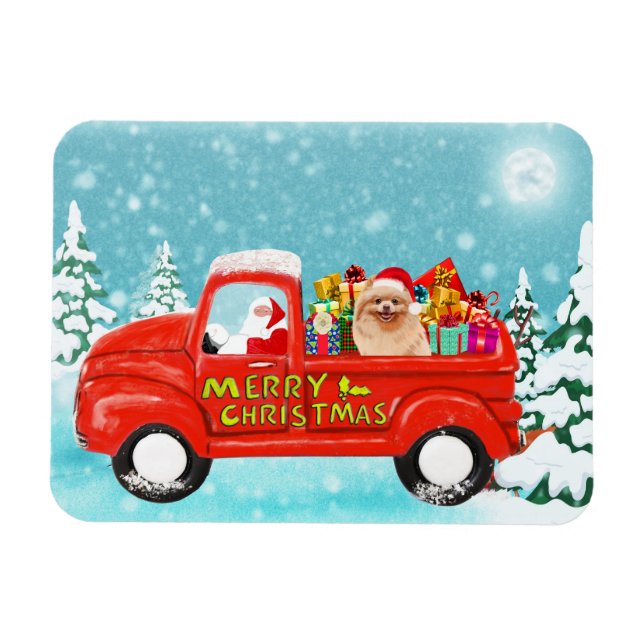 Pomeranian Dog Christmas Delivery Truck Magnet (Horizontal)