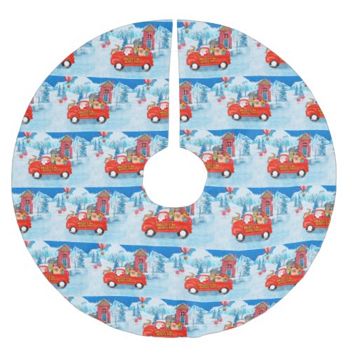 Pomeranian Dog Christmas Delivery Truck Snow Brushed Polyester Tree Skirt