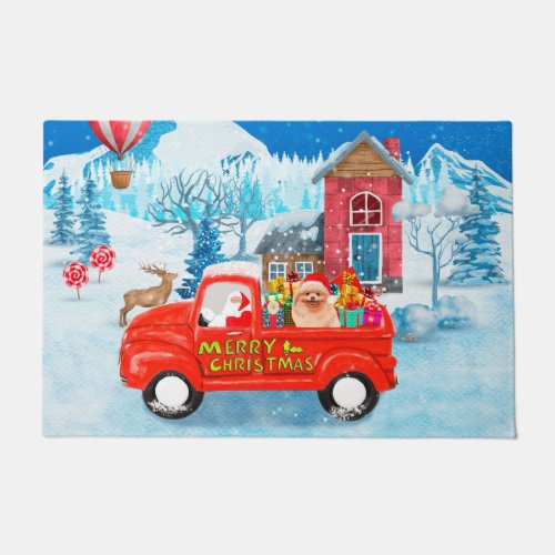 Pomeranian Dog Christmas Delivery Truck Snow Doormat